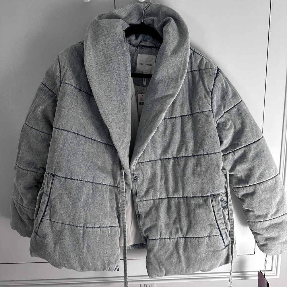 NWT Avec Les Filles Quilted Denim Puffer Jacket